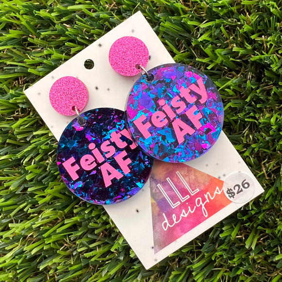 Feisty AF Dangle Earrings Featuring Vibrant Glittery Pink Top - Part of our AF Range!
