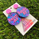 Feisty AF Dangle Earrings Featuring Vibrant Glittery Pink Top - Part of our AF Range!