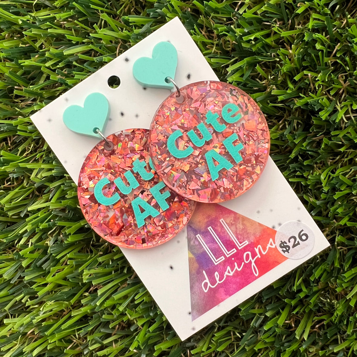 Cute AF Dangle Earrings Featuring Vibrant Blue Heart Shaped Top - Part of our AF Range!