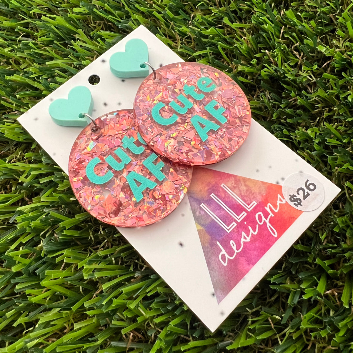 Cute AF Dangle Earrings Featuring Vibrant Blue Heart Shaped Top - Part of our AF Range!
