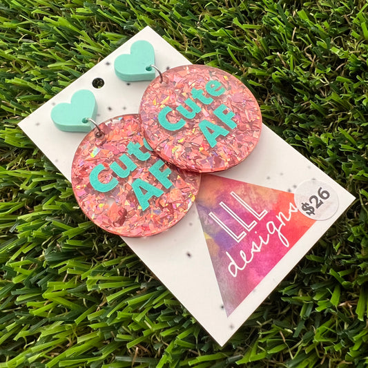 Cute AF Dangle Earrings Featuring Vibrant Blue Heart Shaped Top - Part of our AF Range!