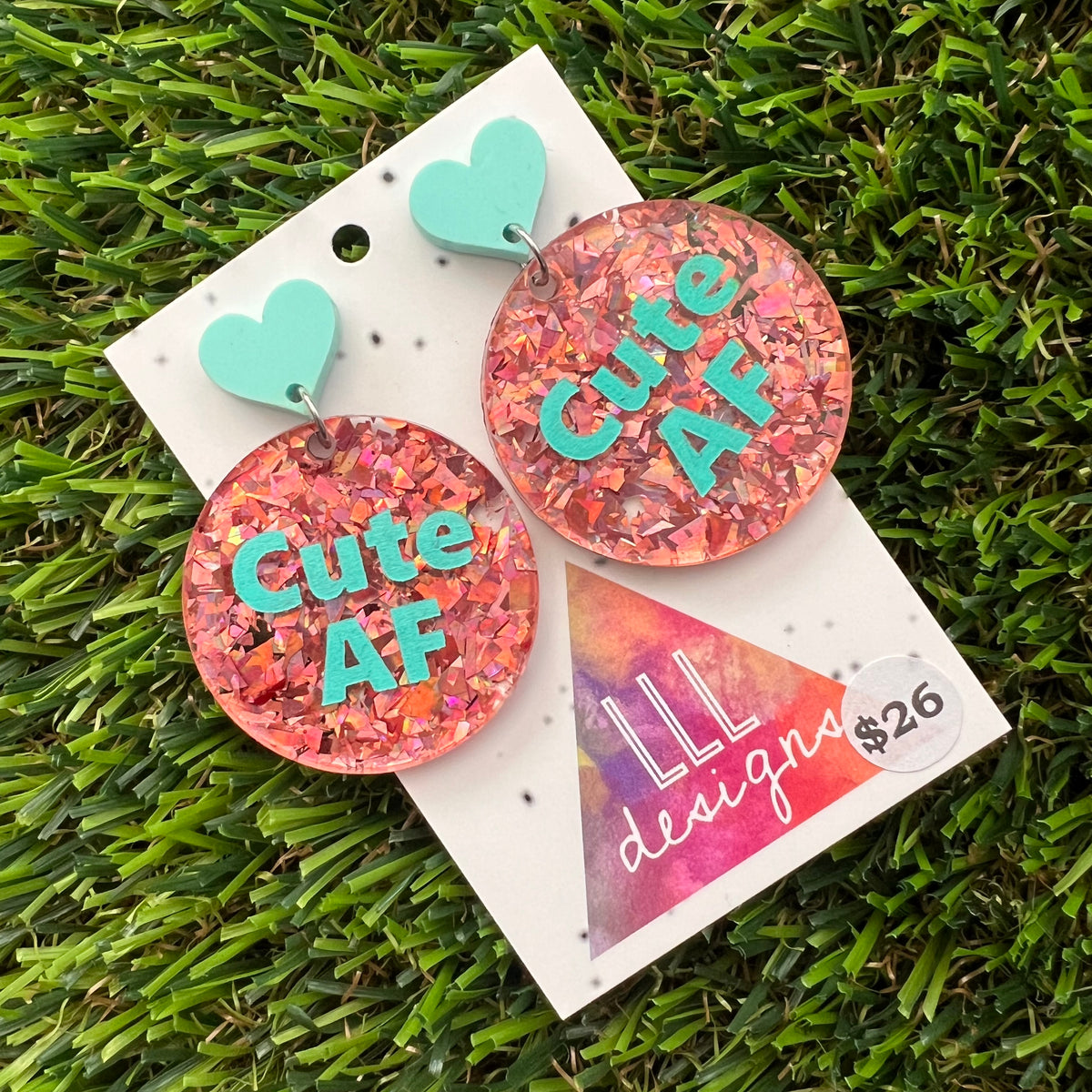Cute AF Dangle Earrings Featuring Vibrant Blue Heart Shaped Top - Part of our AF Range!