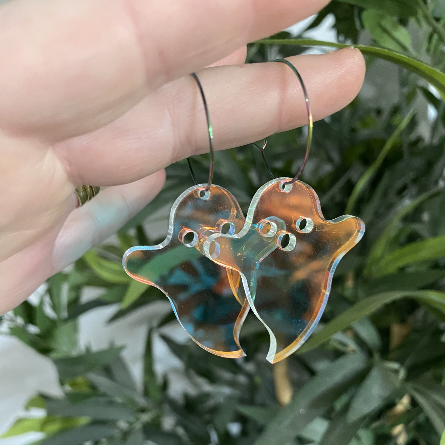 Iridescent Ghost Hoop Earrings - Featuring Rainbow Hoops for Extra Color!