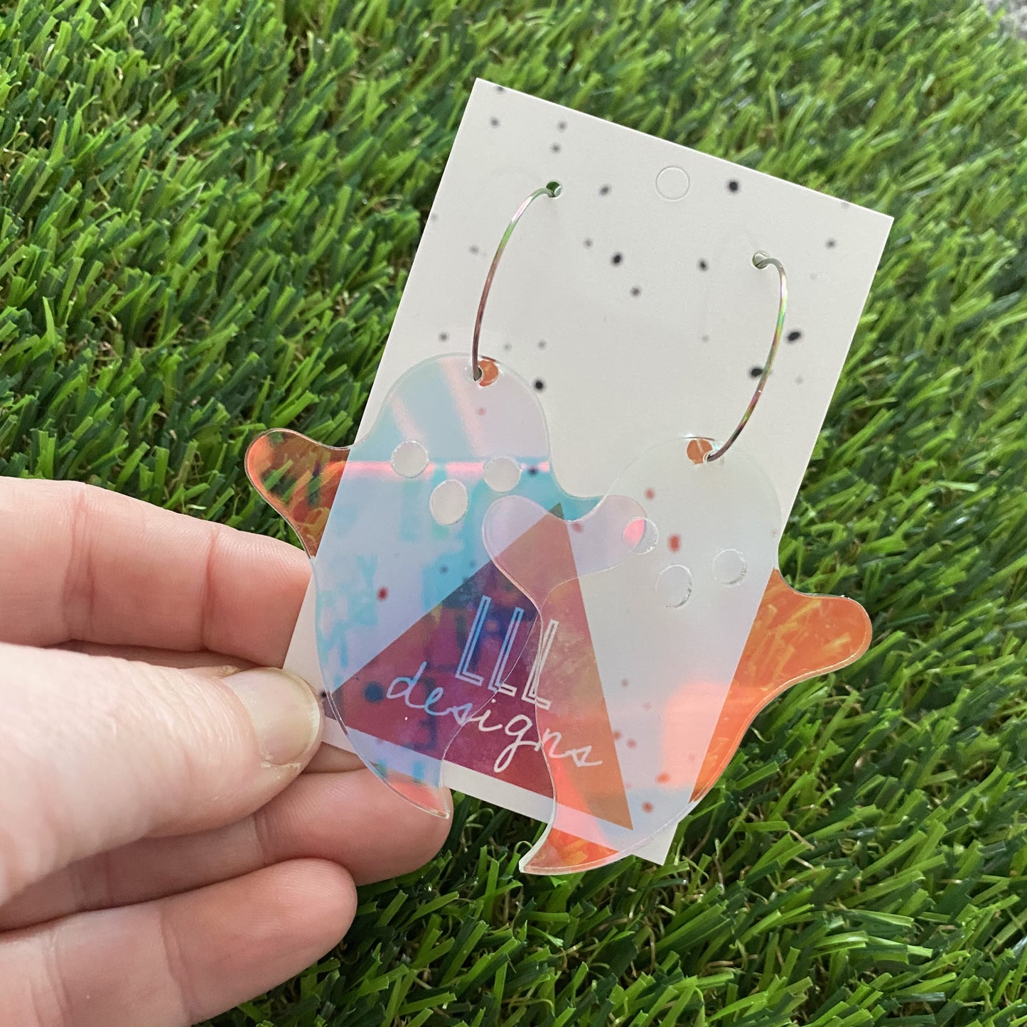 Iridescent Ghost Hoop Earrings Large - Featuring Rainbow Hoops for Extra Color!