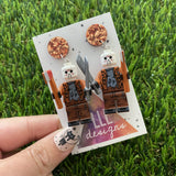 Axe Murder Halloween Brick Person - Halloween Dangle Earrings - Featuring Sword and Axe Accessories.