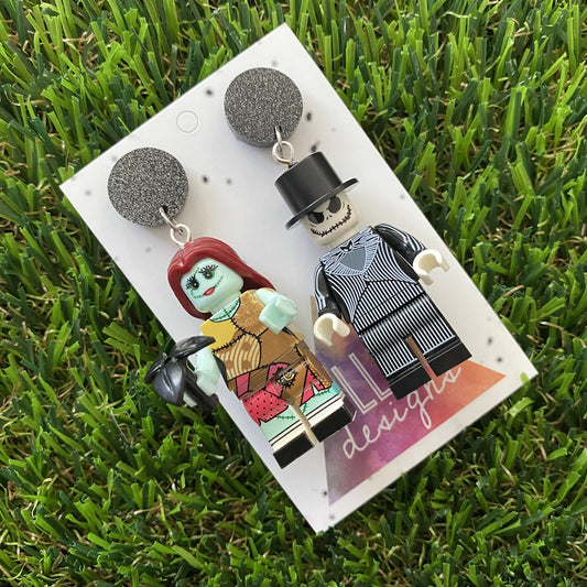 Halloween Earrings - Brick People Earrings - Character Earrings Zombie and Skeleton Duo