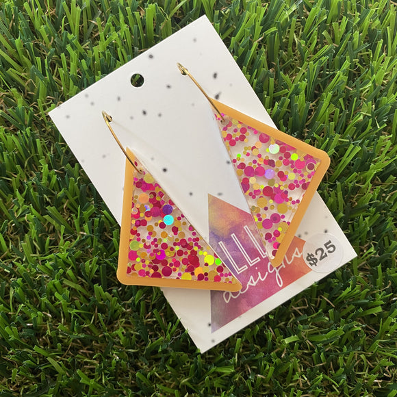 Pink and Gold Polka Dot Confetti Fairy Bread Dangles Featuring Gold Hoops!