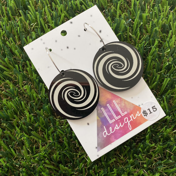 Circle Hoops - Monochrome Vortex Earrings with Silver Hoops!