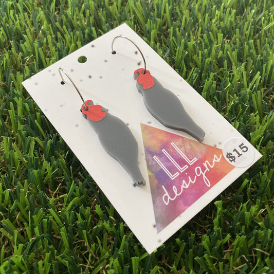 Native Bird Hoops - Gang Gang Native Bird Hand Painted Hoop Earrings! (medium)