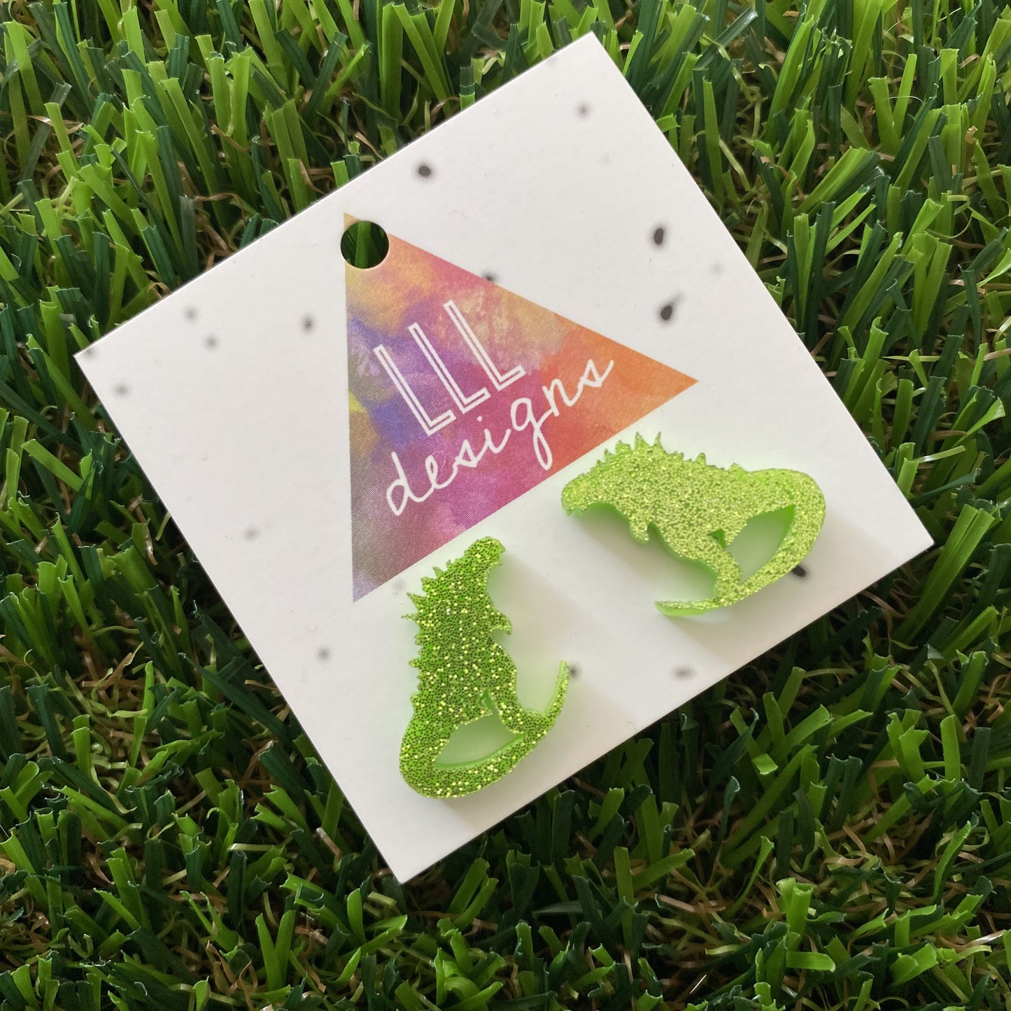 Lizard Earrings - Giant Lizard Studs in Light Green Glitter!