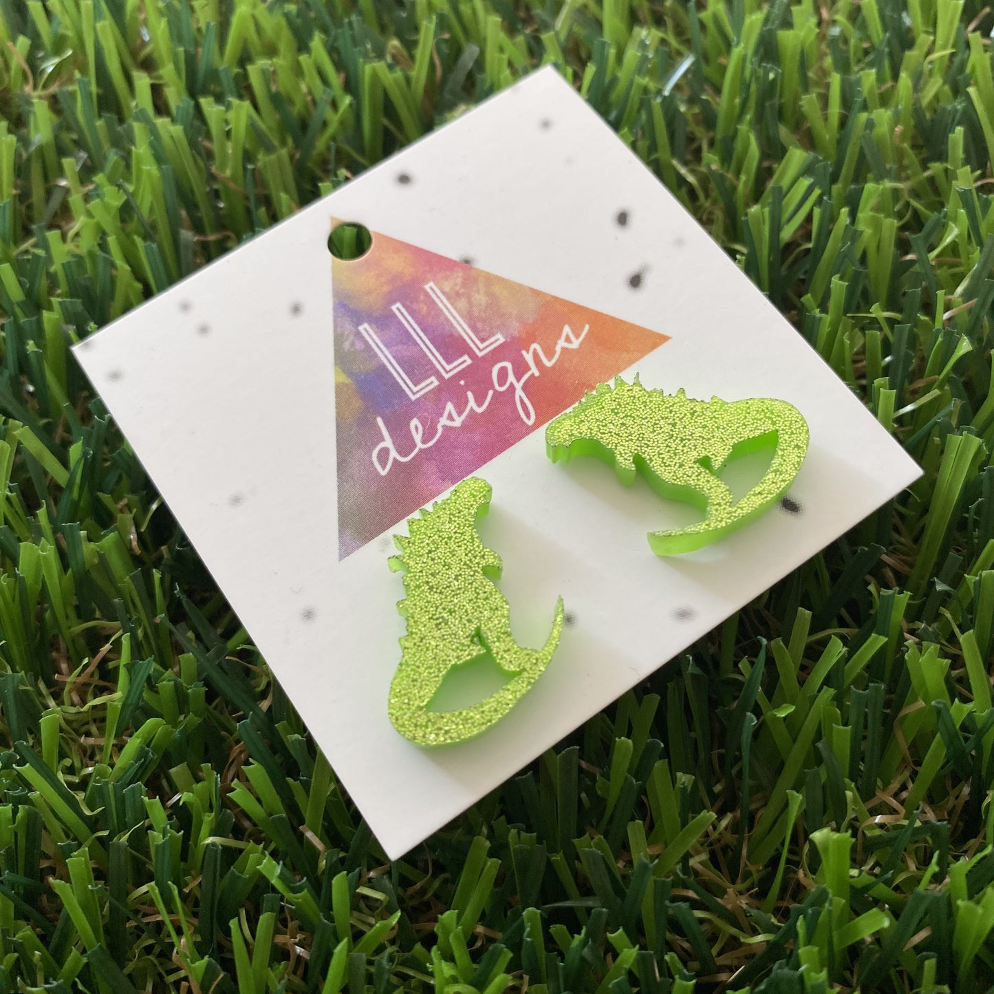 Lizard Earrings - Giant Lizard Studs in Light Green Glitter!