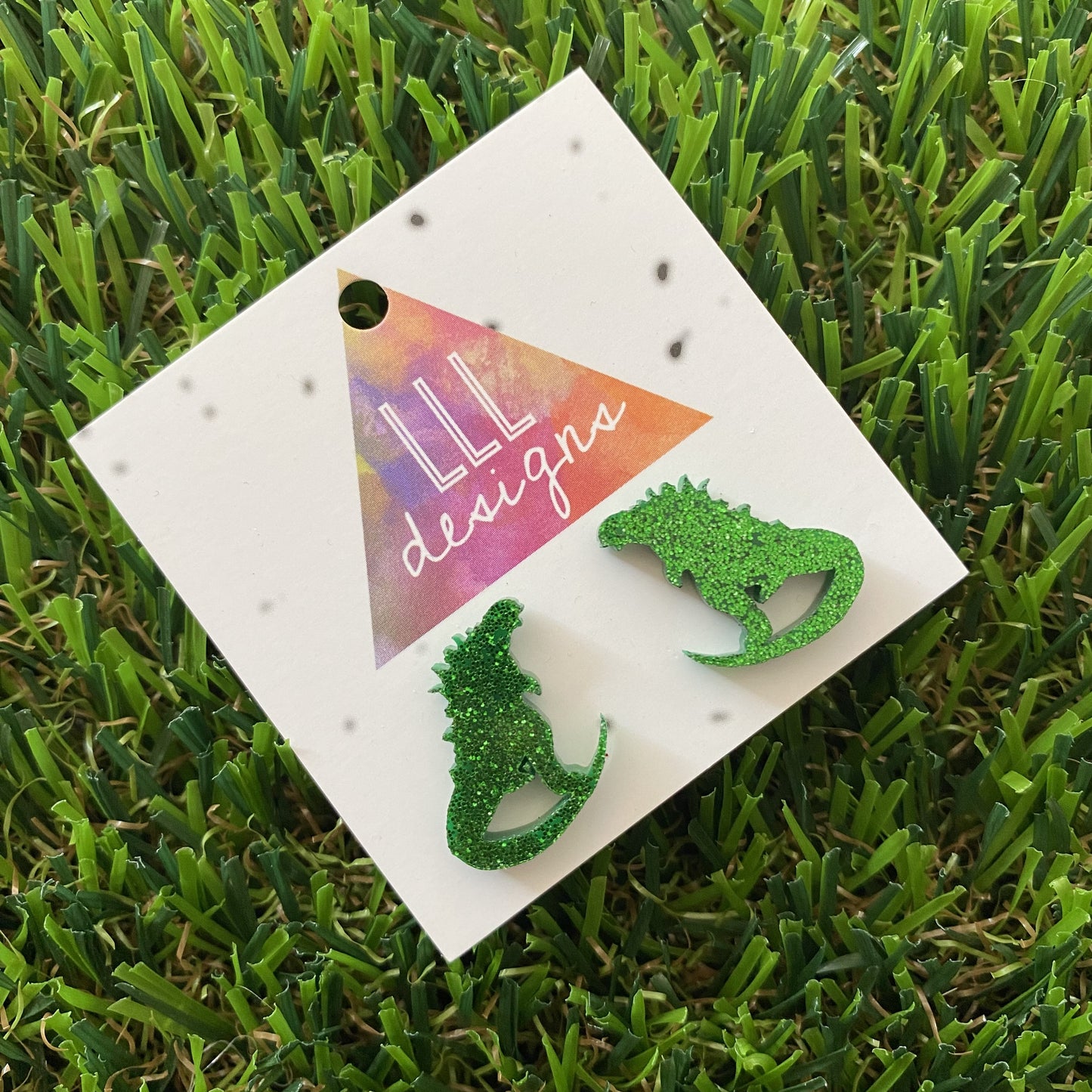 Lizard Earrings - Giant Lizard Studs in Grass Green Glitter!