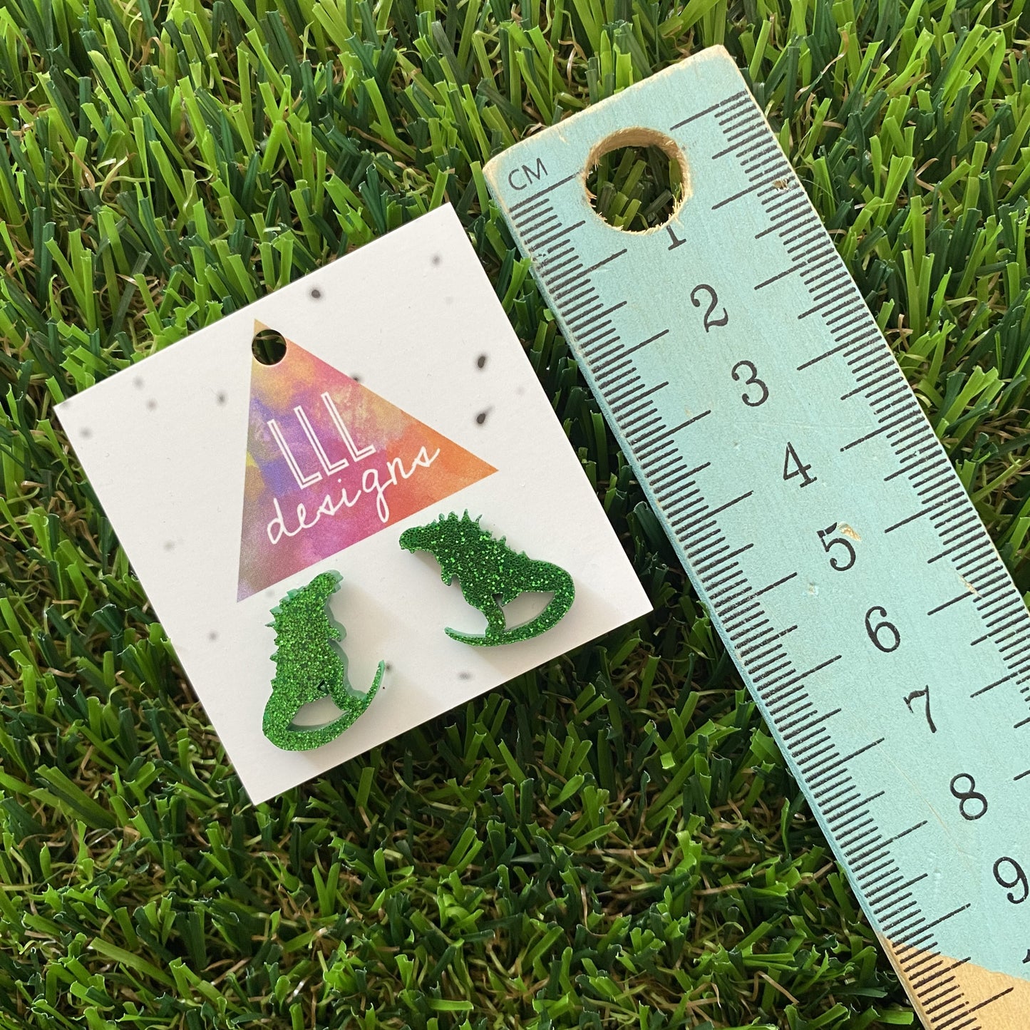 Lizard Earrings - Giant Lizard Studs in Grass Green Glitter!