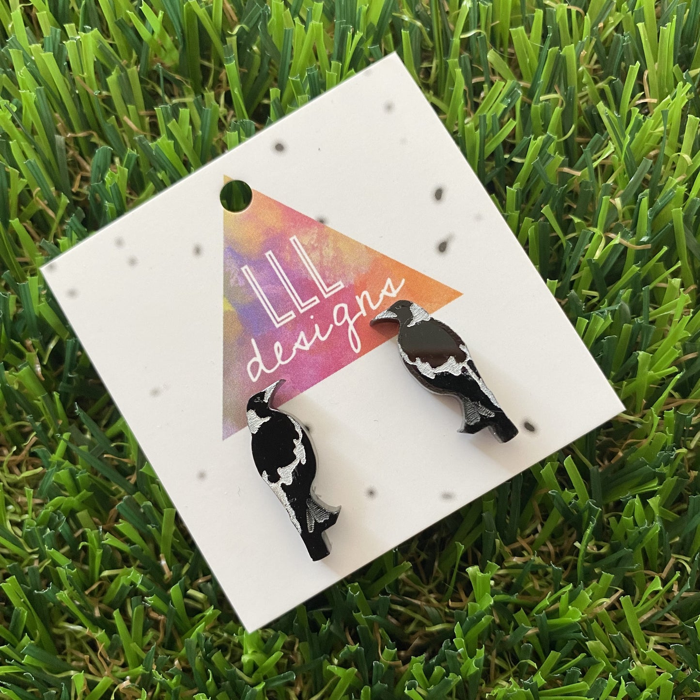 Native Bird Studs - Magnificent Magpie Hand Painted Stud Earrings on Acrylic.