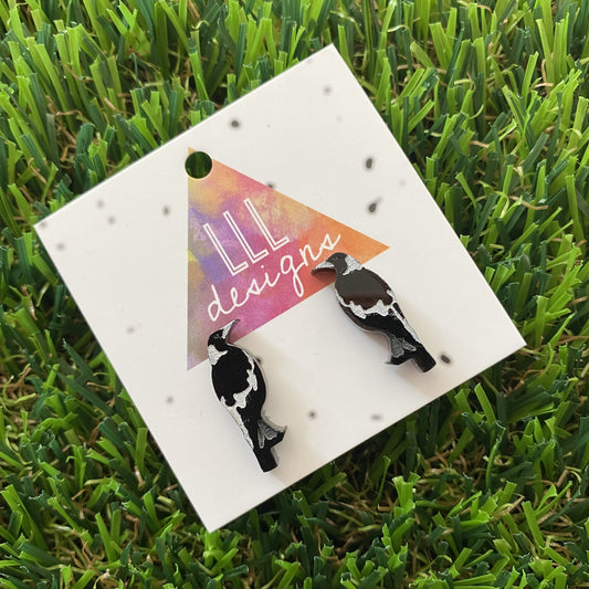 Native Bird Studs - Magnificent Magpie Hand Painted Stud Earrings on Acrylic.