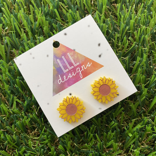 Flower Stud Earrings - Sunflower Stud Earrings Featuring Hand Painted Details!