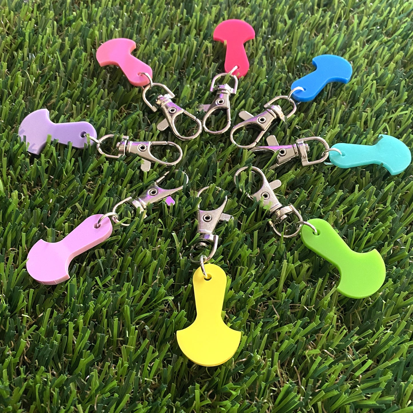 Trolley Keys - Colourful Acrylic Trolley Keys on Lobster Clasps with Swivels.