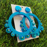 Rhinestone Earrings - Blue Mega Rhinestoned Bubble Circle Dangle Earrings - These babys SPARKLE!