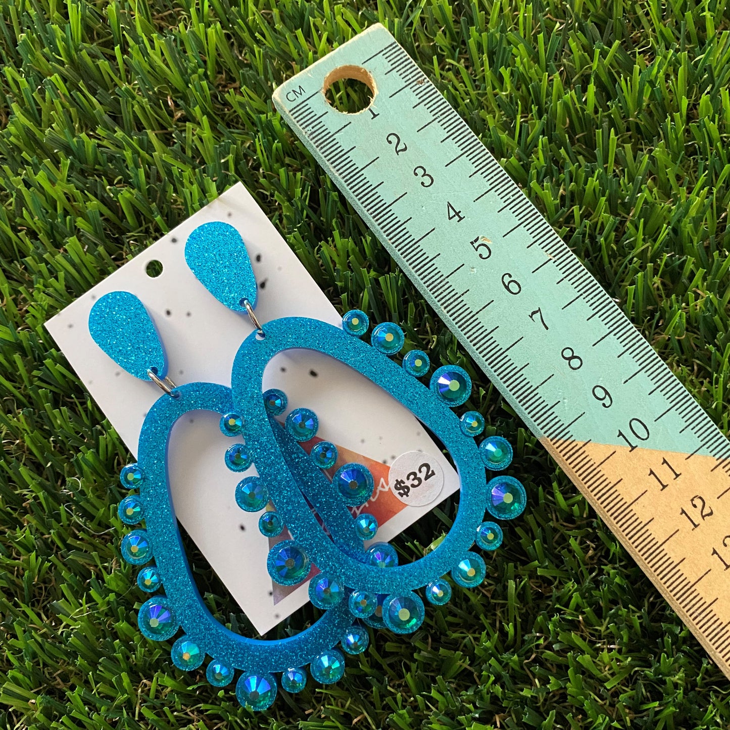 Rhinestone Earrings - Blue Mega Rhinestoned Bubble Teardrop Dangle Earrings - These babys have MEGA BLING!