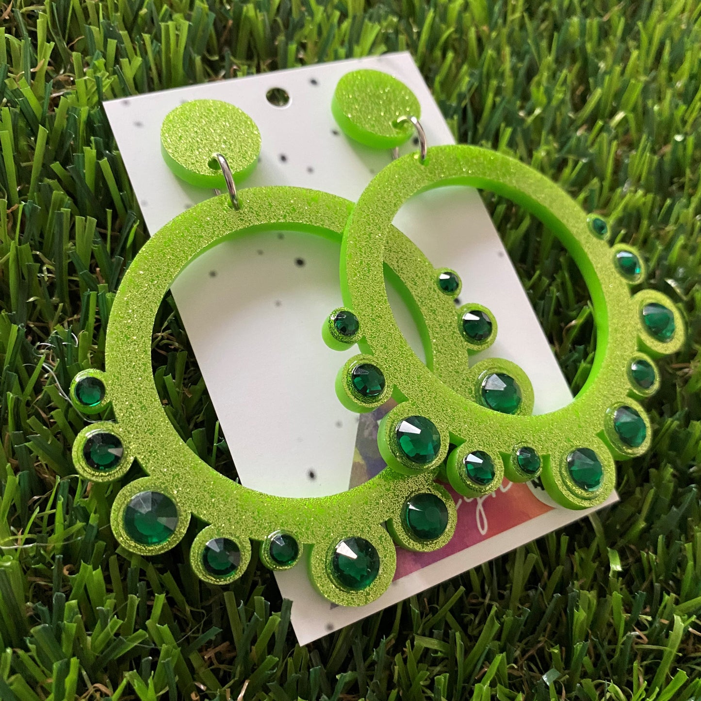 Rhinestone Earrings - Green Mega Rhinestoned Bubble Circle Dangle Earrings - These babys really SPARKLE!