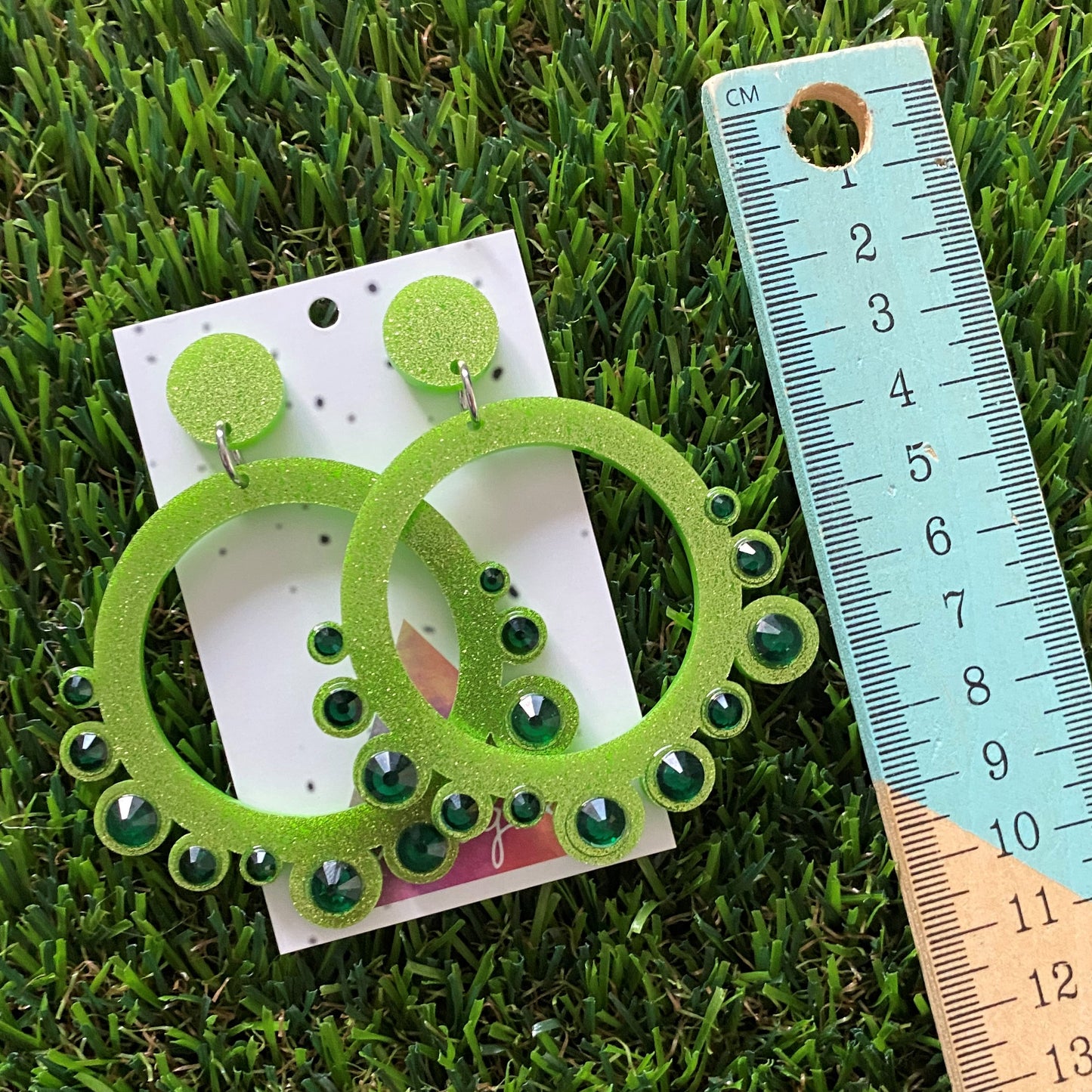 Rhinestone Earrings - Green Mega Rhinestoned Bubble Circle Dangle Earrings - These babys really SPARKLE!