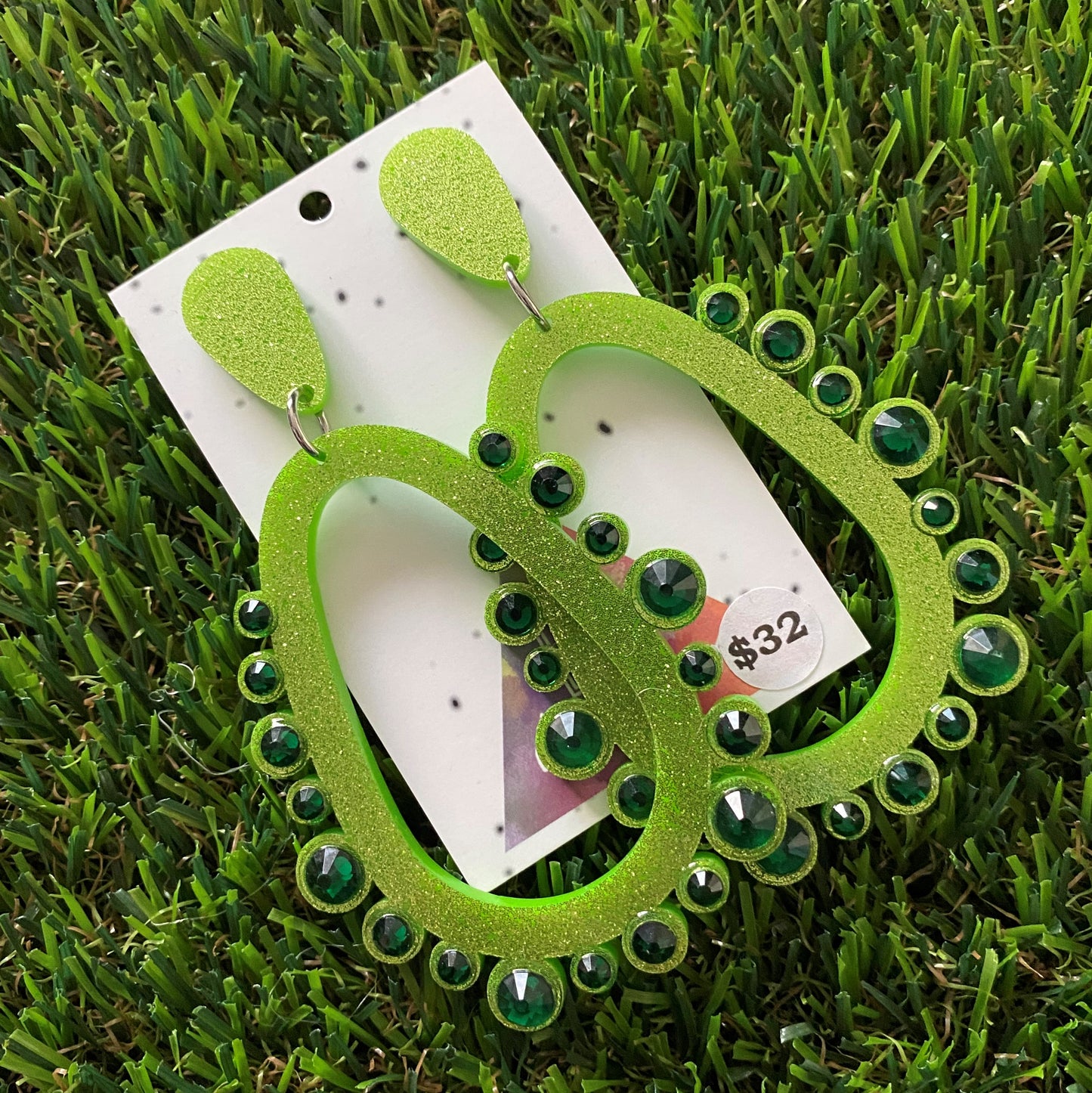 Rhinestone Earrings - Green Mega Rhinestoned Bubble Teardrop Dangle Earrings - These baby have MEGA BLING! Stand out in the crowd for all the right reasons!