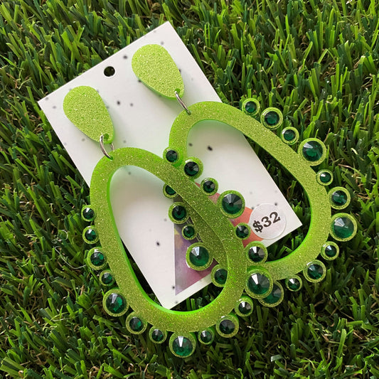 Rhinestone Earrings - Green Mega Rhinestoned Bubble Teardrop Dangle Earrings - These baby have MEGA BLING! Stand out in the crowd for all the right reasons!