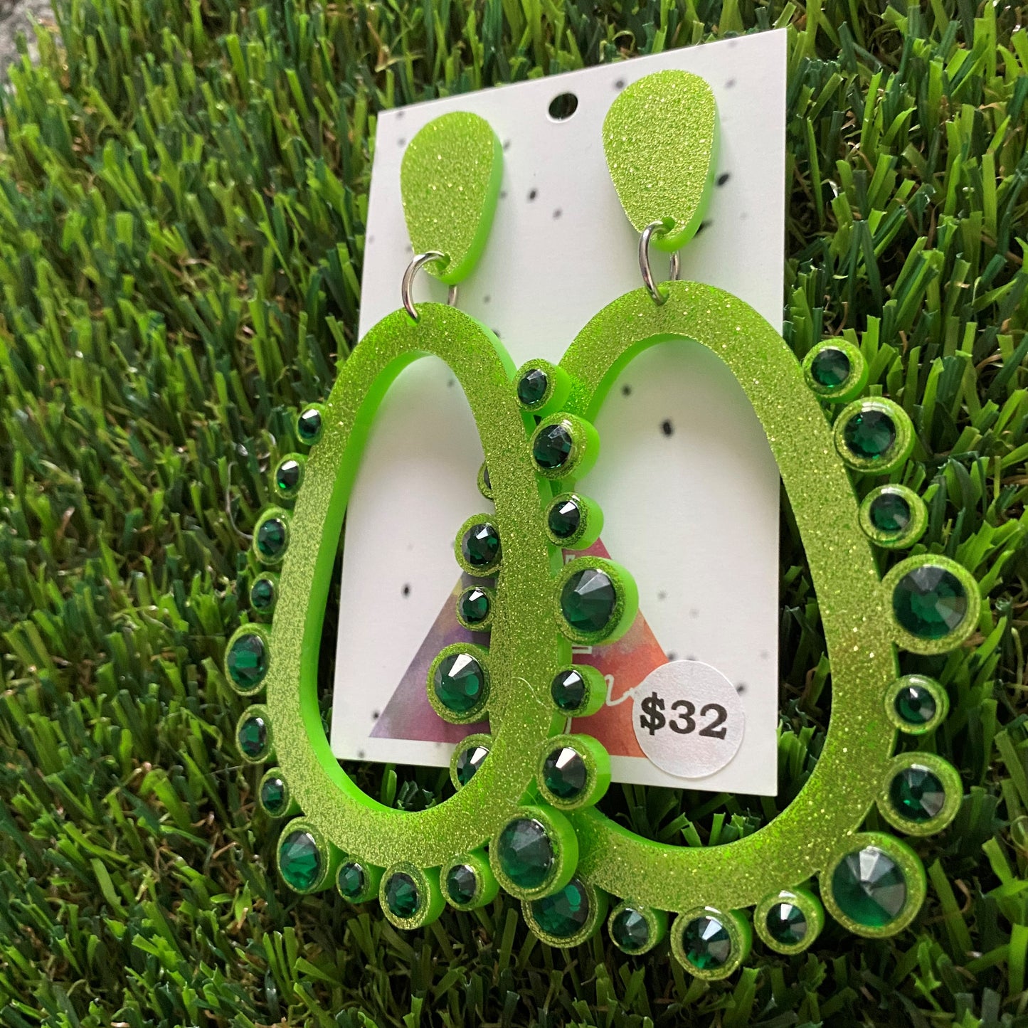 Rhinestone Earrings - Green Mega Rhinestoned Bubble Teardrop Dangle Earrings - These baby have MEGA BLING! Stand out in the crowd for all the right reasons!