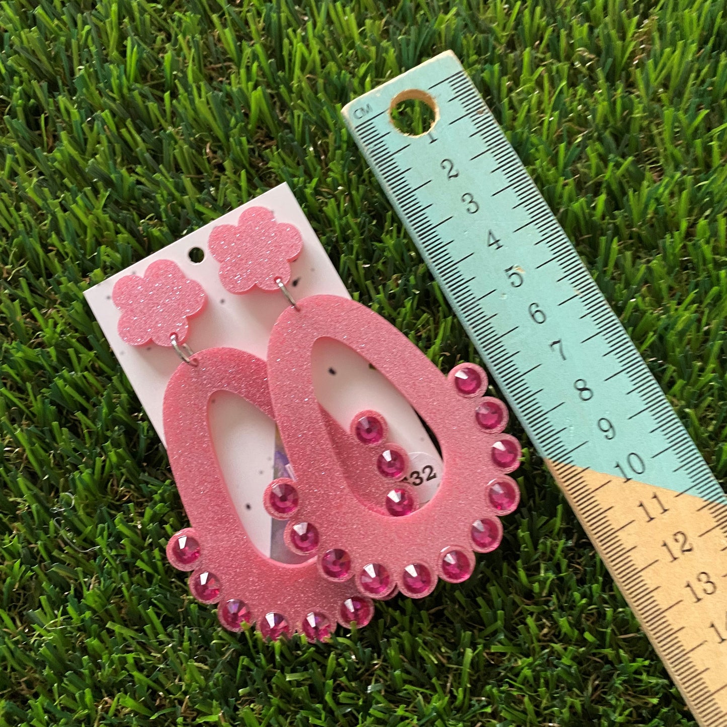 Rhinestone Earrings - Perfectly Pink Glitter Bubble TearDrop Mega Dangle Earrings With Puffy Flower Tops to make them POP! Oh and don't forget the AMAZING Rhinestones!