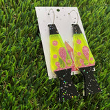 Lava Lamp Earrings - Sparkled Black with Neon Yellow and Pink Glitter Lava Lamp Hoop Earrings.
