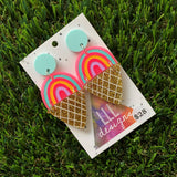 Ice-Cream Earrings - Hand Painted Ice-Cream Earrings Featuring Glitter Cones with Pastel Mint Tops to make them POP!