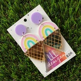 Ice-Cream Earrings - Hand Painted Ice-Cream Earrings Featuring Mirror Cones - Pastel Perfection BABY!