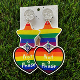 Pride Earrings - Not a Phase Mega Pride Dangels - Featuring colored jump rings and glitzy silver stud tops.