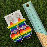 Pride Earrings - Not a Phase Mega Pride Dangels - Featuring colored jump rings and glitzy silver stud tops.