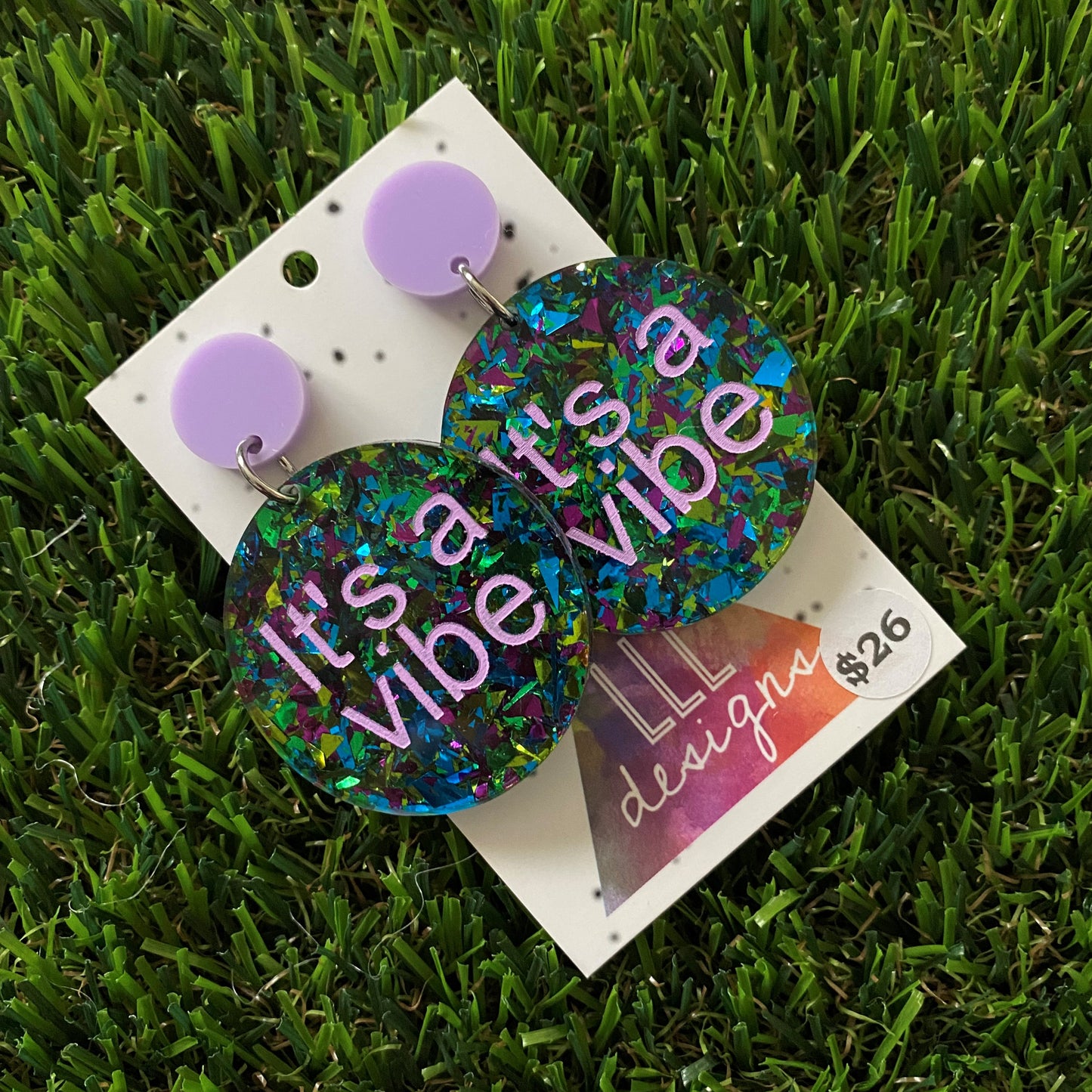 It's a vibe earrings - Glitzy hand painted with hints of lavender statement dangles.