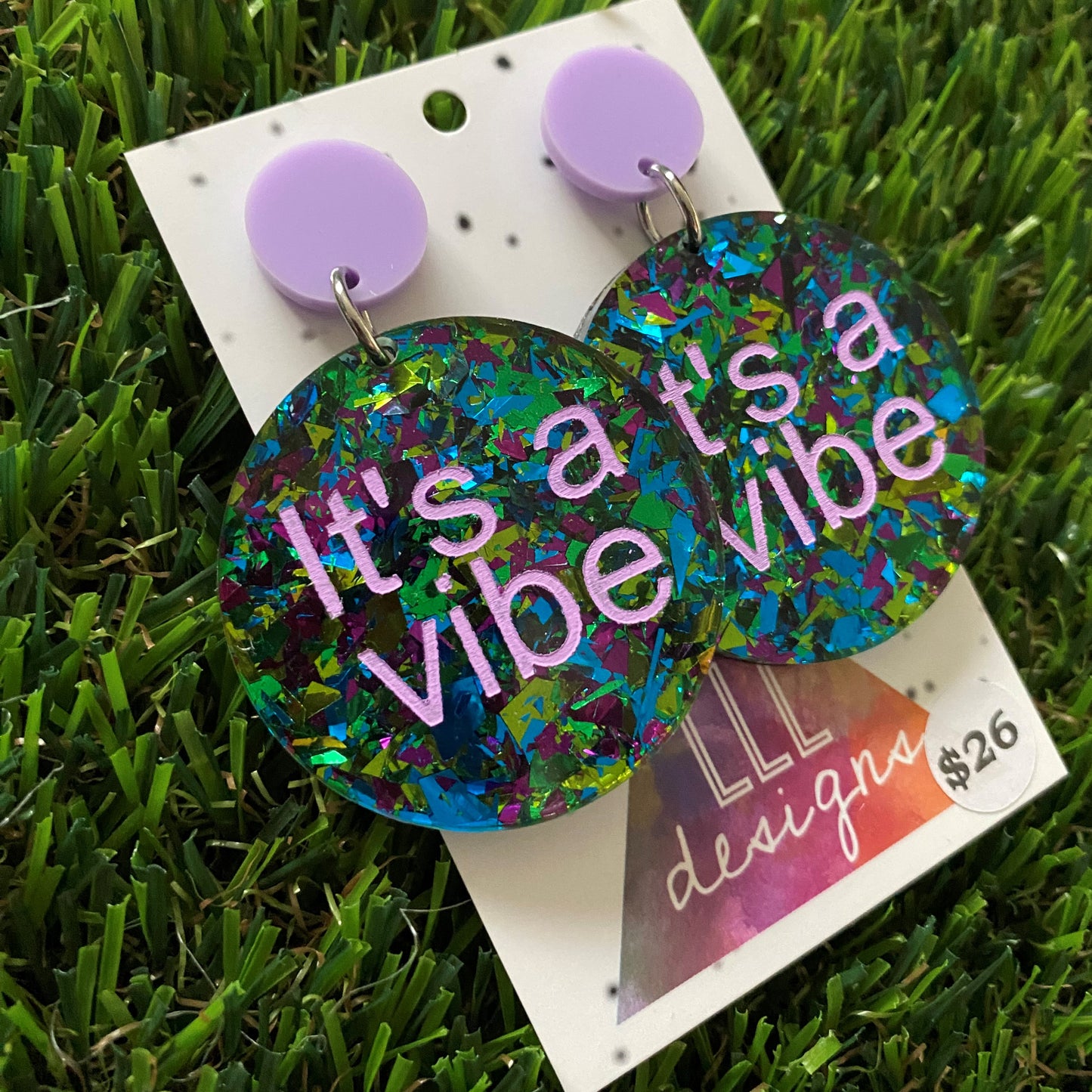 It's a vibe earrings - Glitzy hand painted with hints of lavender statement dangles.
