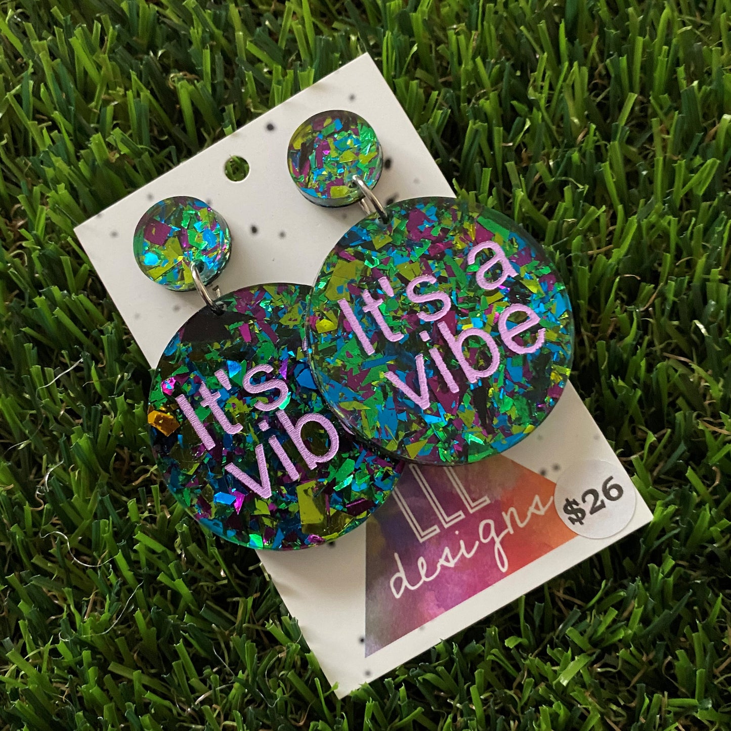 It's a vibe earrings - Glitzy hand painted earrings with glitter statement dangles.