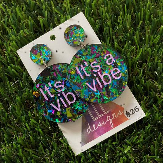 It's a vibe earrings - Glitzy hand painted earrings with glitter statement dangles.