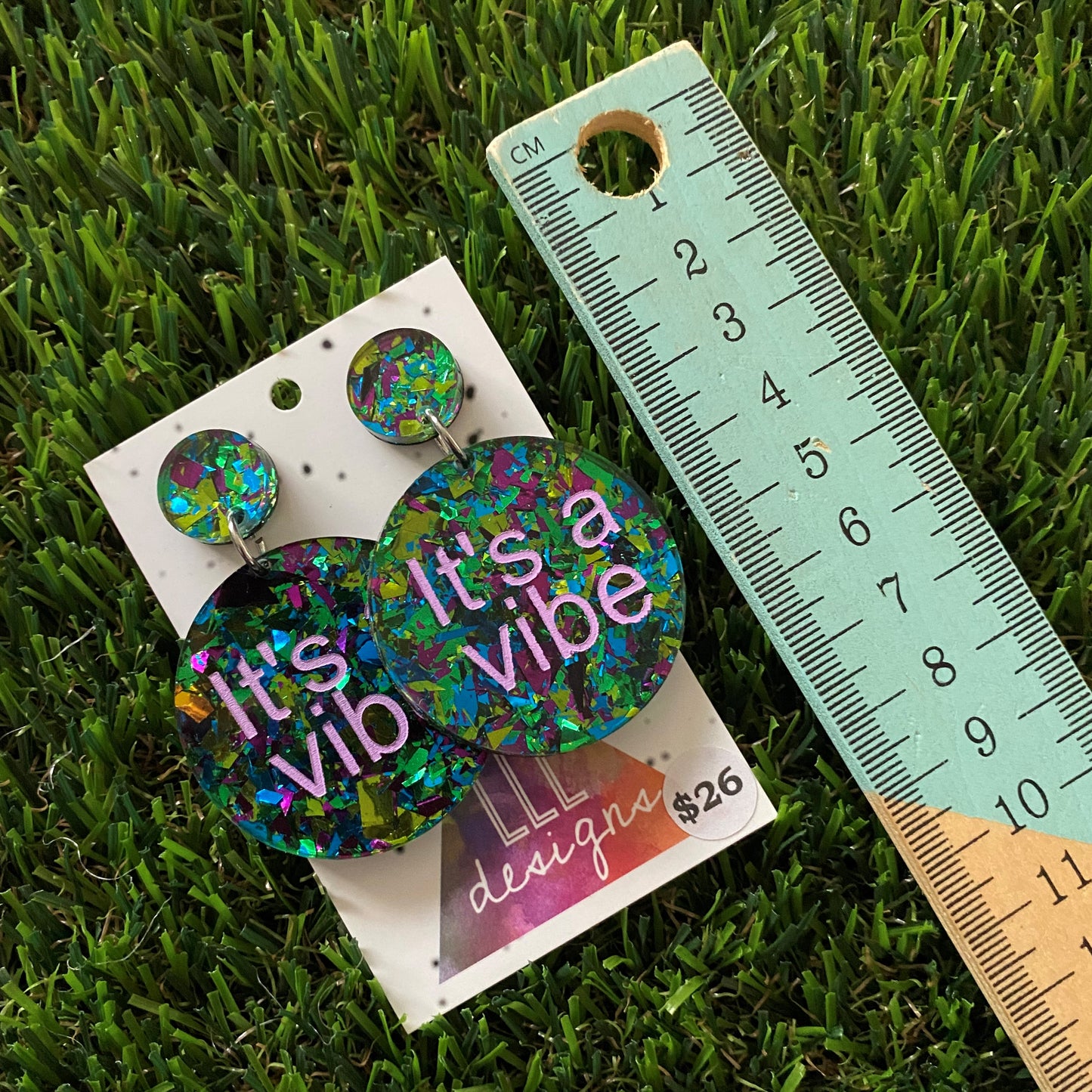 It's a vibe earrings - Glitzy hand painted earrings with glitter statement dangles.