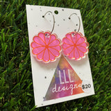 Flower Earrings - Pink Flower Earrings - Super Cute Printed Pink Flower Hoop Dangles - Super Light Weight and a DREAM to wear :)