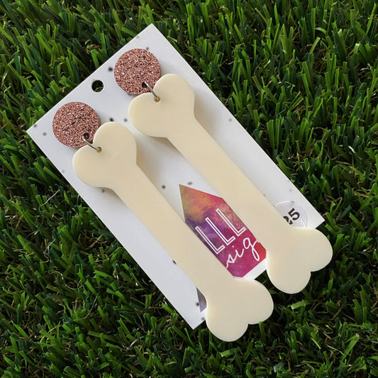 Bone Earrings - MEGA Bones Statement Dangle Earrings with Glitter Copper Tops which make them ROCK!