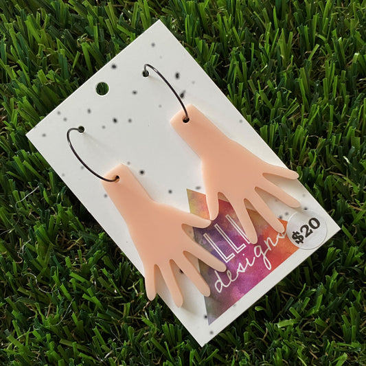Hand Earrings - Palm Earrings - Feelings Handsy Black Hoop Dangle Earrings - GRAB them while you can!