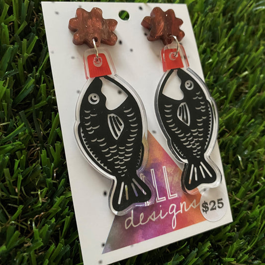 Soy Fish Earrings - Sushi Soy Sauce Fish Laser Etched Drop Earrings - Galaxy Glitter Soy Sauce Splash Stud - Do You like it Saucy ;) (Soy Fish 2.0)