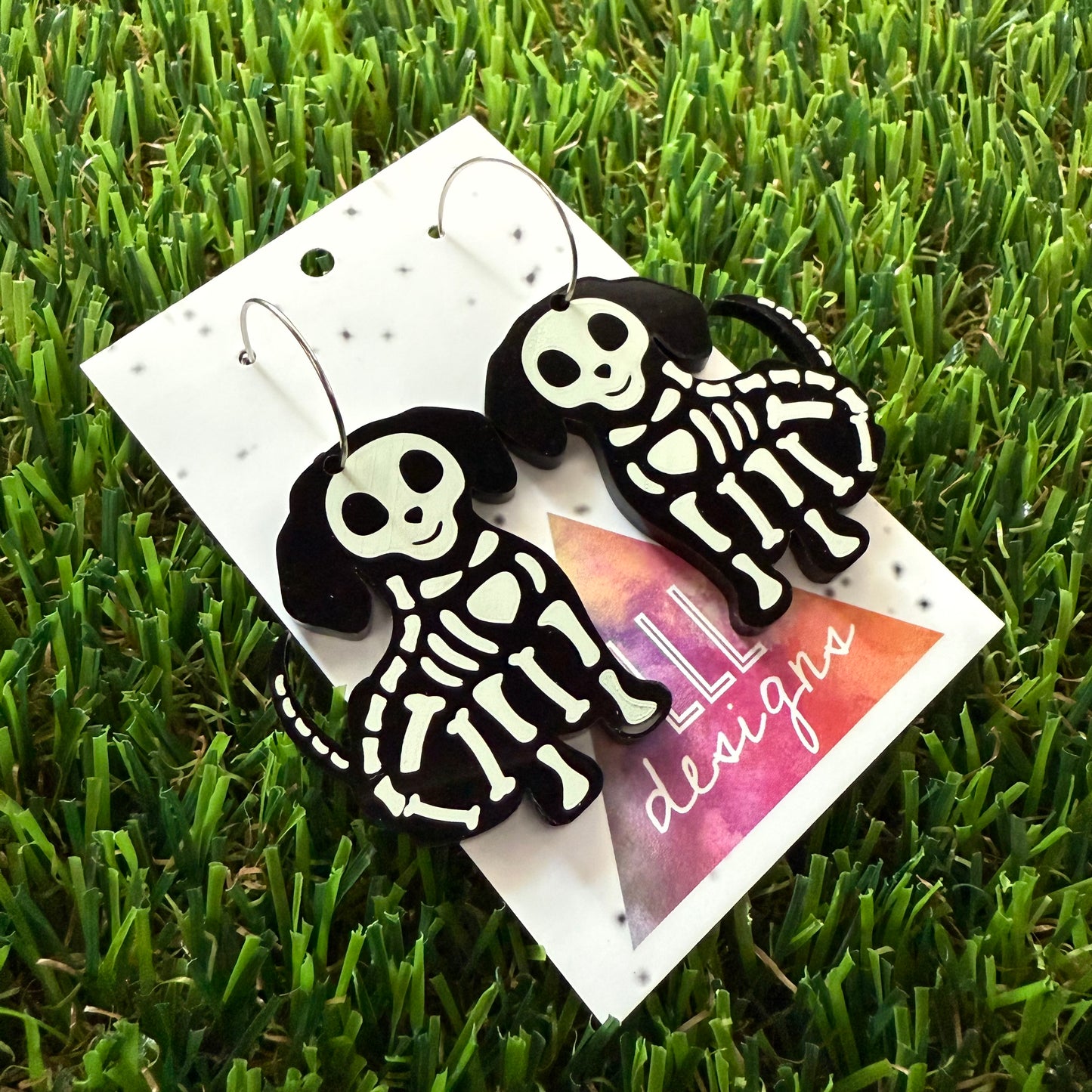 Dog Earrings - Skeleton Dog Hoop Earrings (Large)