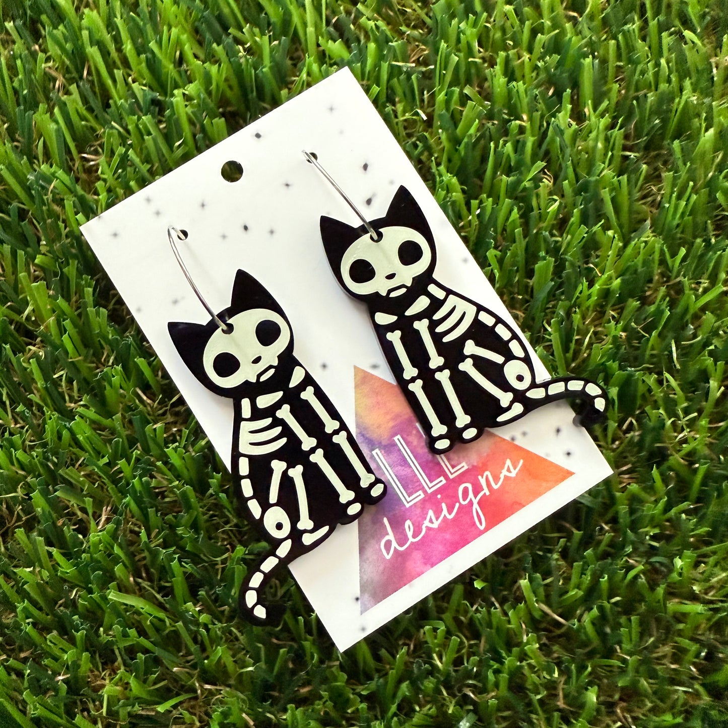 Cat Earrings - Skeleton Cat Hoop Earrings (Large)