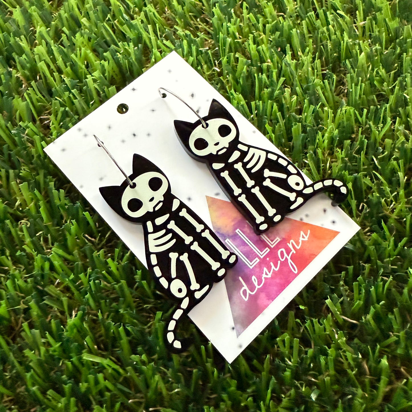 Cat Earrings - Skeleton Cat Hoop Earrings (Large)