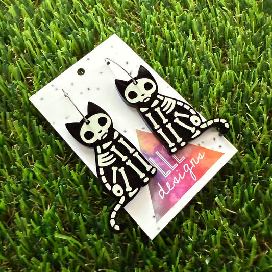 Cat Earrings - Skeleton Cat Hoop Earrings (Large)