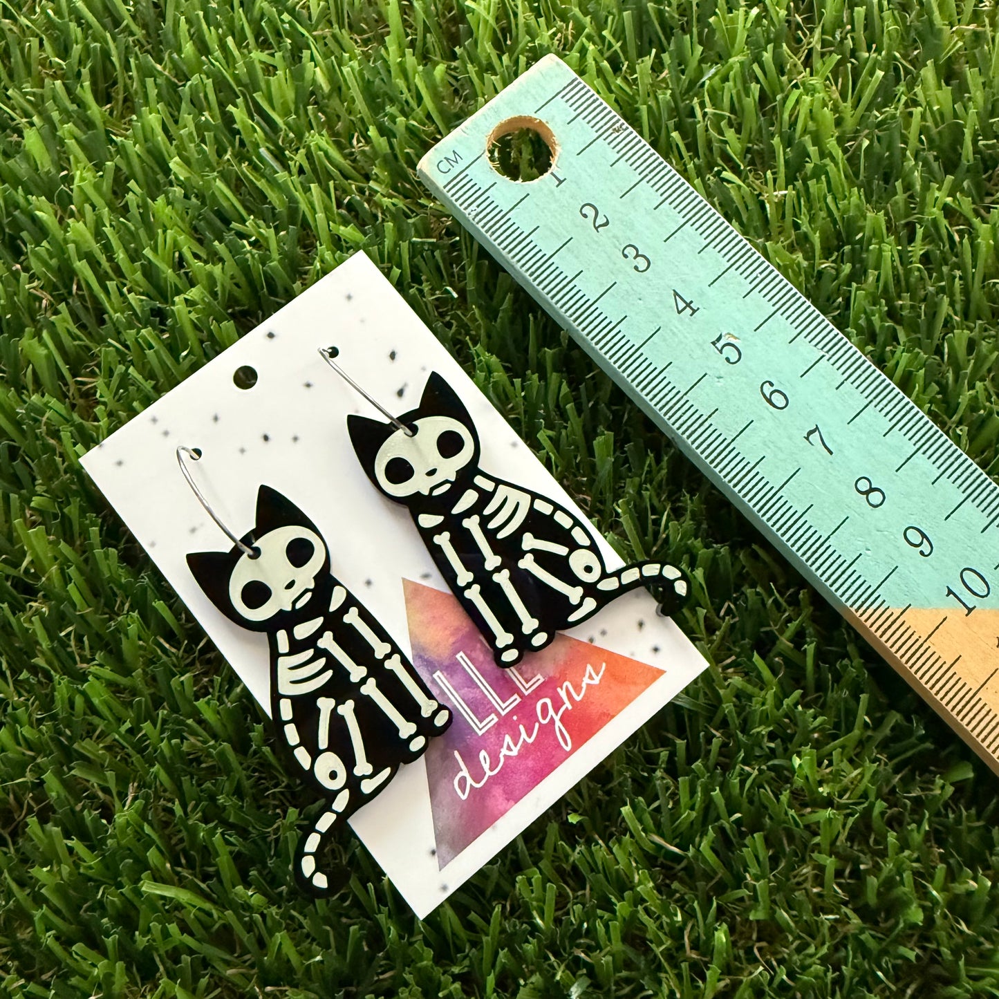 Cat Earrings - Skeleton Cat Hoop Earrings (Large)