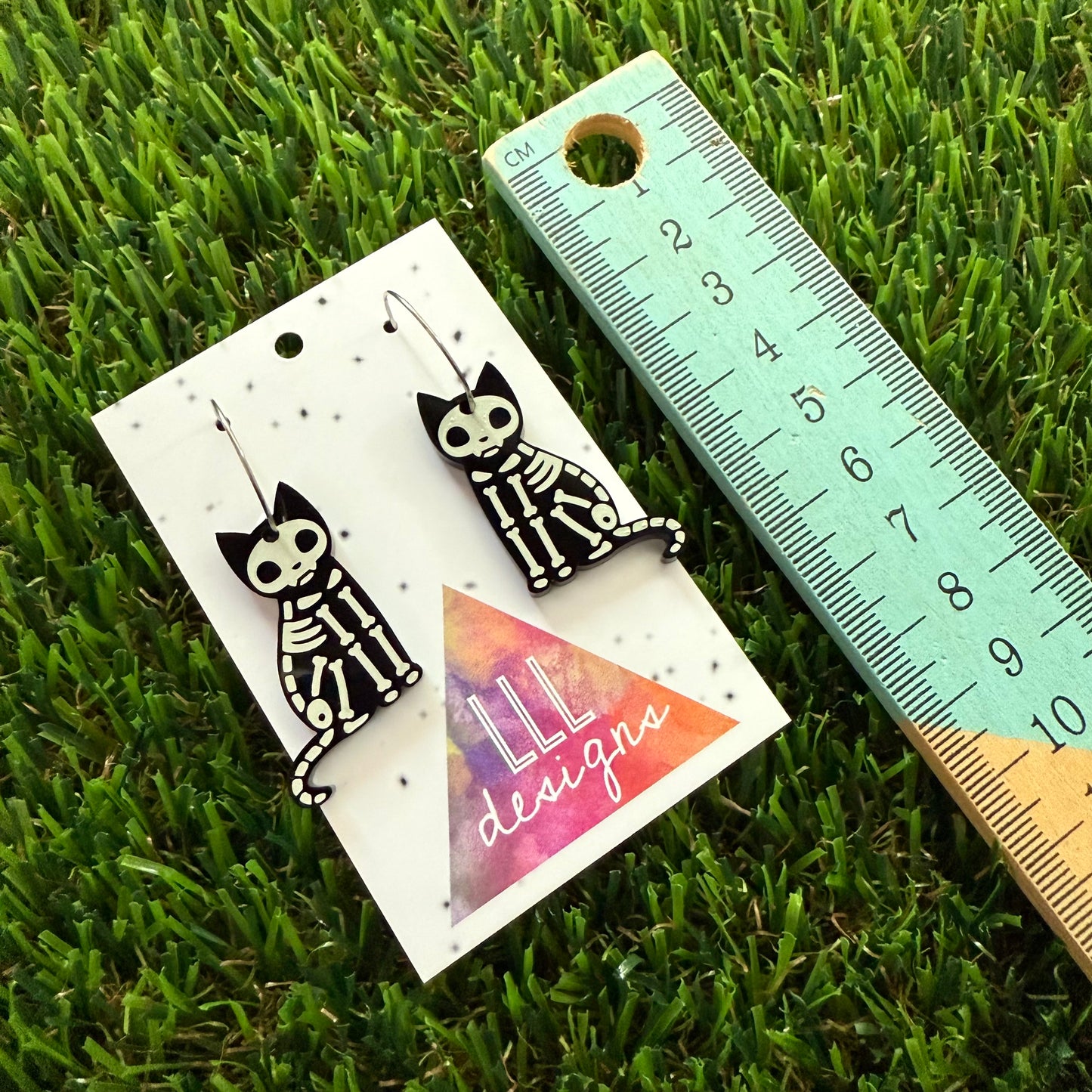 Cat Earrings - Skeleton Cat Hoop Earrings (Small)