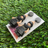 Wednesday Dress Dangle Earrings (black) - Halloween Earrings - Brick Person Earrings - Featuring Black Glitz Tops.